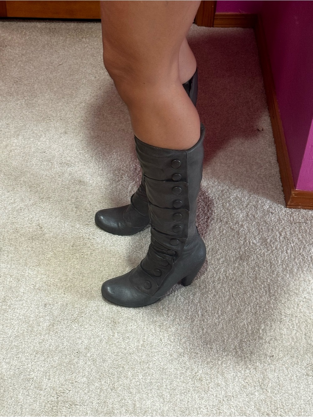 Gray button boots